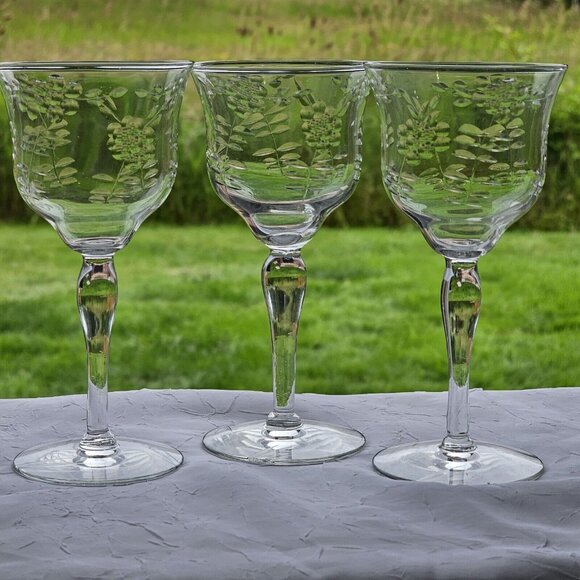 Rock Sharpe Floral Handcut Cocktail Glasses 5.75" set/3 midcentury dinner party - Picture 9 of 13